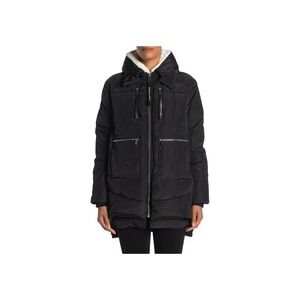 Bagatelle Black Puffer Coat Faux Fur Trim Hooded Winter Warm Longline Medium‎